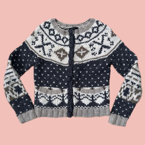 Mango Suit Fair Isle Jacquard Cardigan Size L – Wool Alpaca Blend